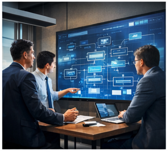 ABCT&TUR team mapping a strategic approach on a digital flowchart